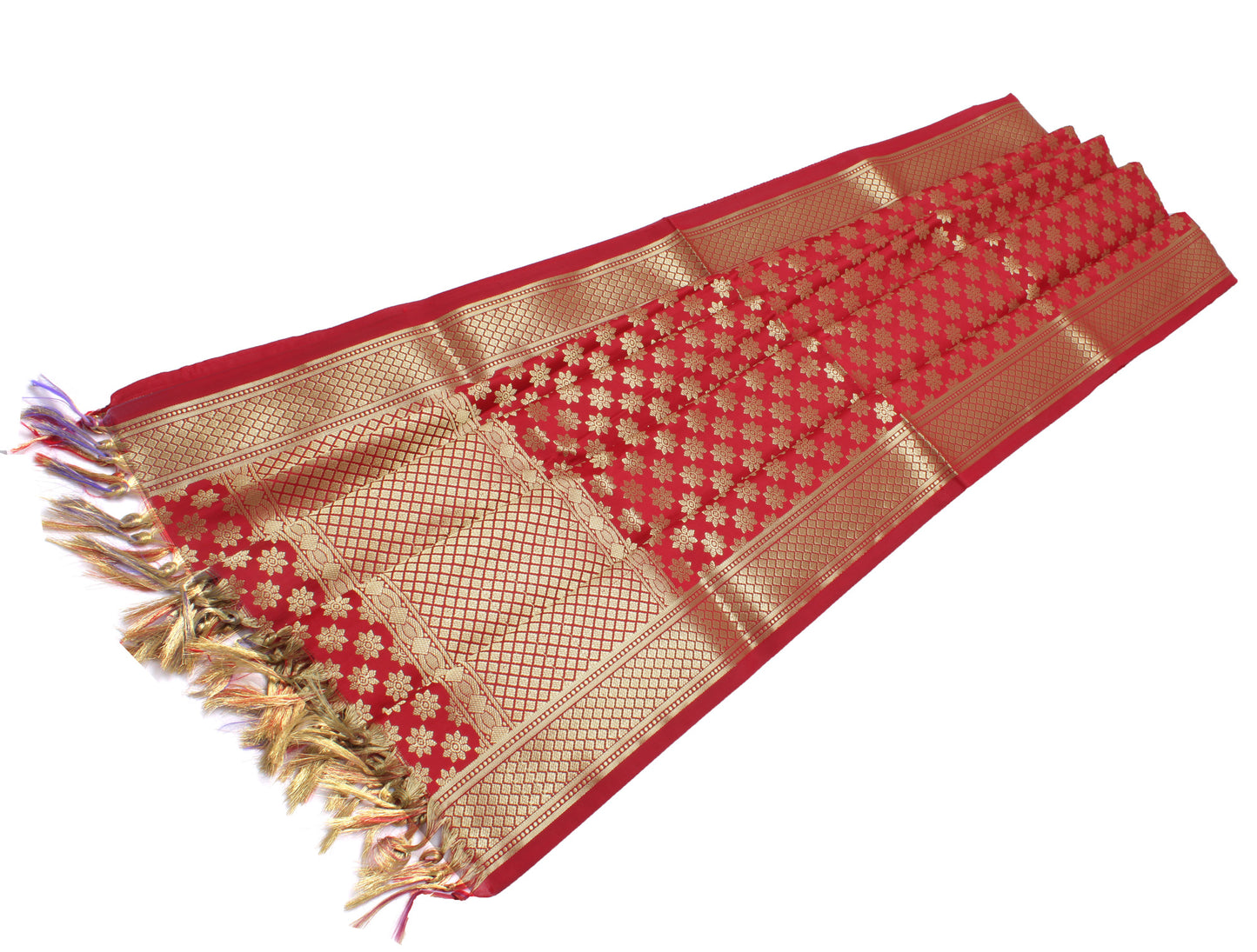 Red Banarasi Dupatta Indian Art Silk Woven Zari Brocade Long Stole Scarves