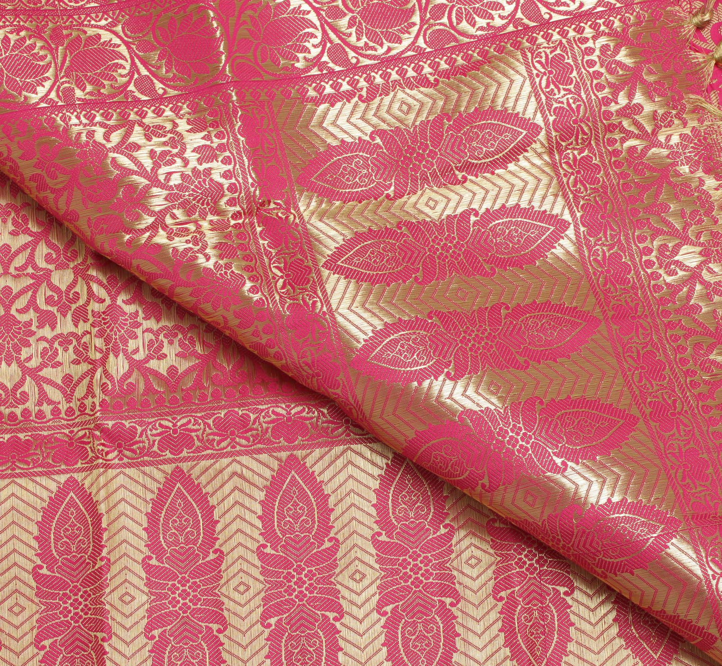Pink Banarasi Dupatta Indian Art Silk Woven Zari Brocade Long Stole Scarves