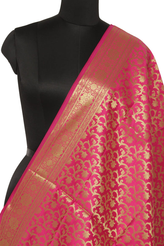 Hot Pink Banarasi Dupatta Indian Art Silk Woven Zari Brocade Long Stole Scarves