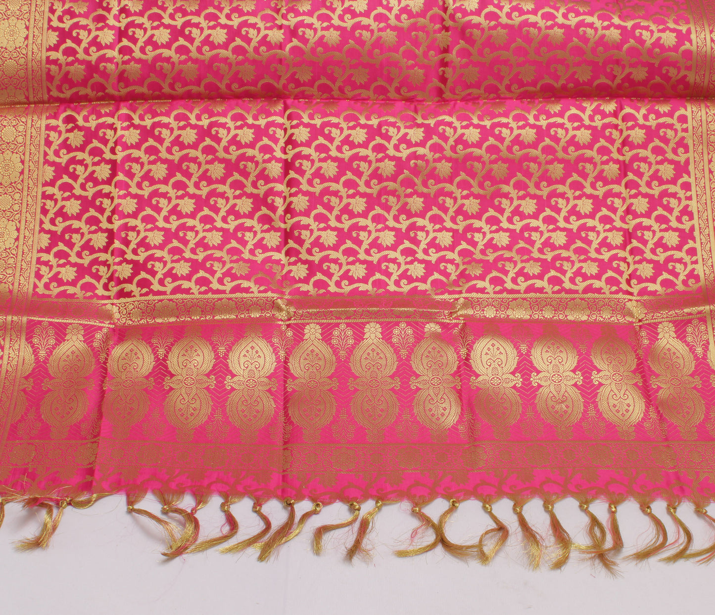Hot Pink Banarasi Dupatta Indian Art Silk Woven Zari Brocade Long Stole Scarves