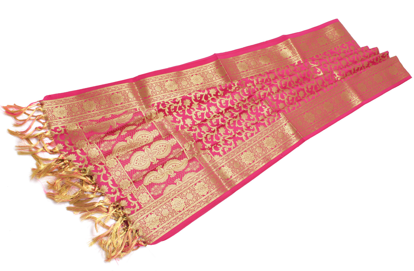 Hot Pink Banarasi Dupatta Indian Art Silk Woven Zari Brocade Long Stole Scarves
