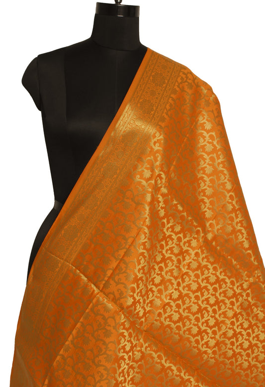 Orange Banarasi Dupatta Indian Art Silk Woven Zari Brocade Long Stole Scarves