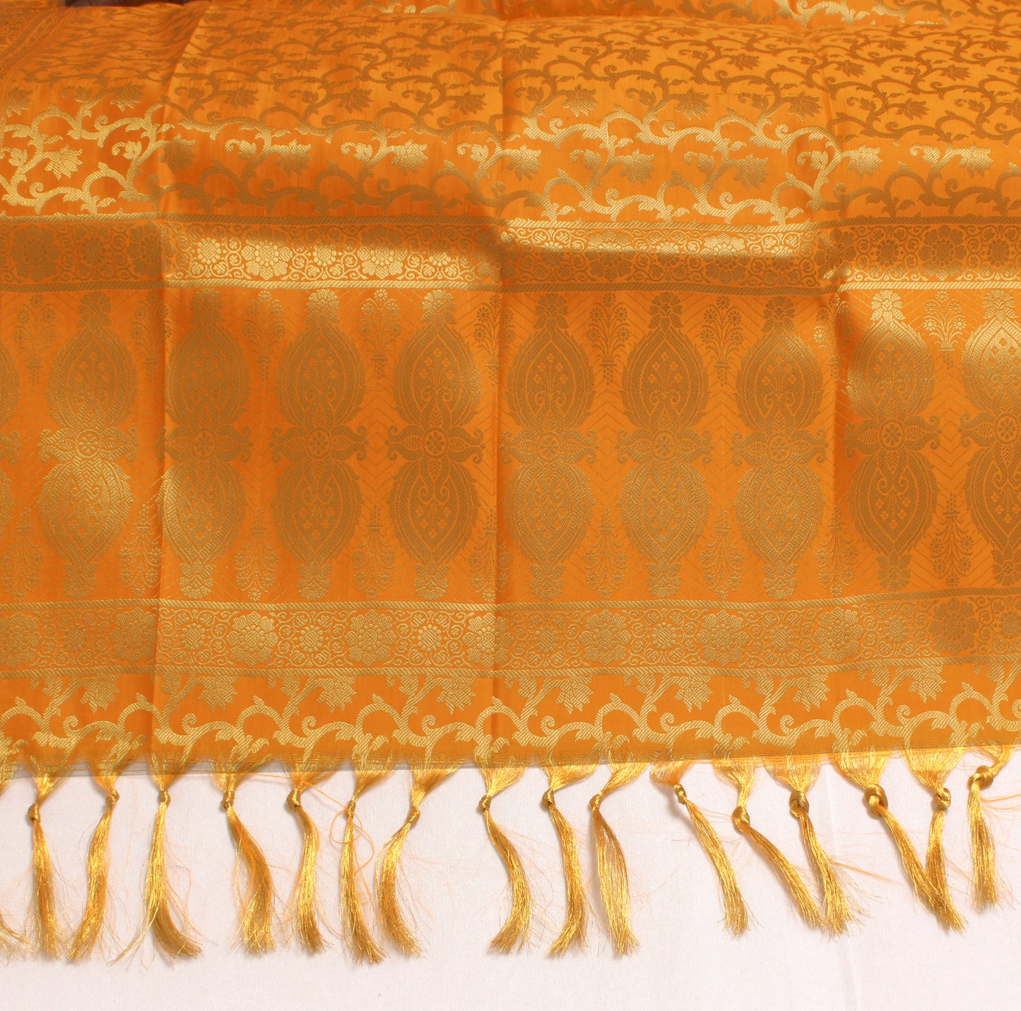 Orange Banarasi Dupatta Indian Art Silk Woven Zari Brocade Long Stole Scarves