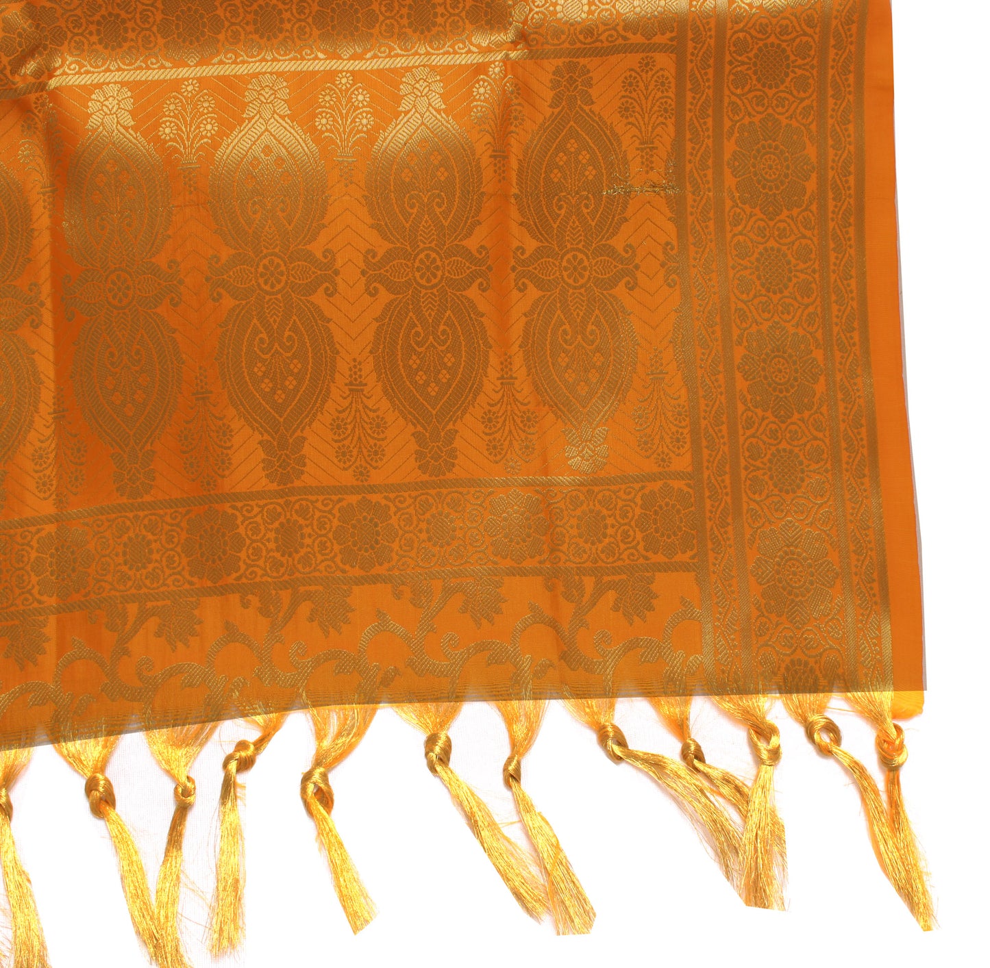 Orange Banarasi Dupatta Indian Art Silk Woven Zari Brocade Long Stole Scarves