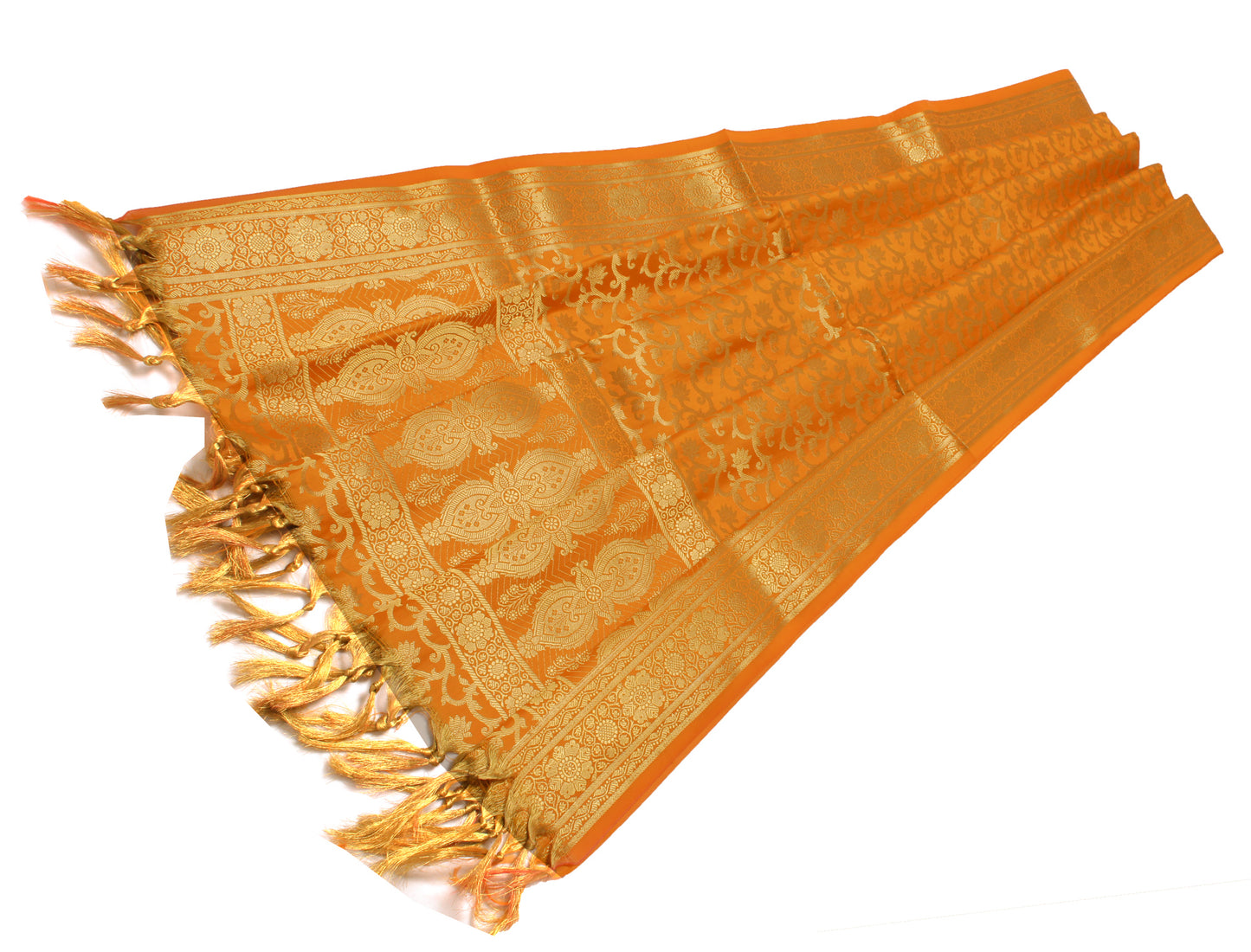 Orange Banarasi Dupatta Indian Art Silk Woven Zari Brocade Long Stole Scarves