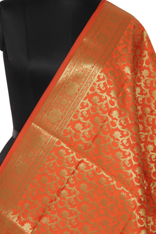 Orange Banarasi Dupatta Indian Art Silk Woven Zari Brocade Long Stole Scarves