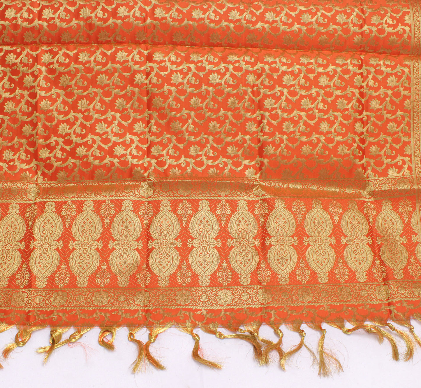 Orange Banarasi Dupatta Indian Art Silk Woven Zari Brocade Long Stole Scarves