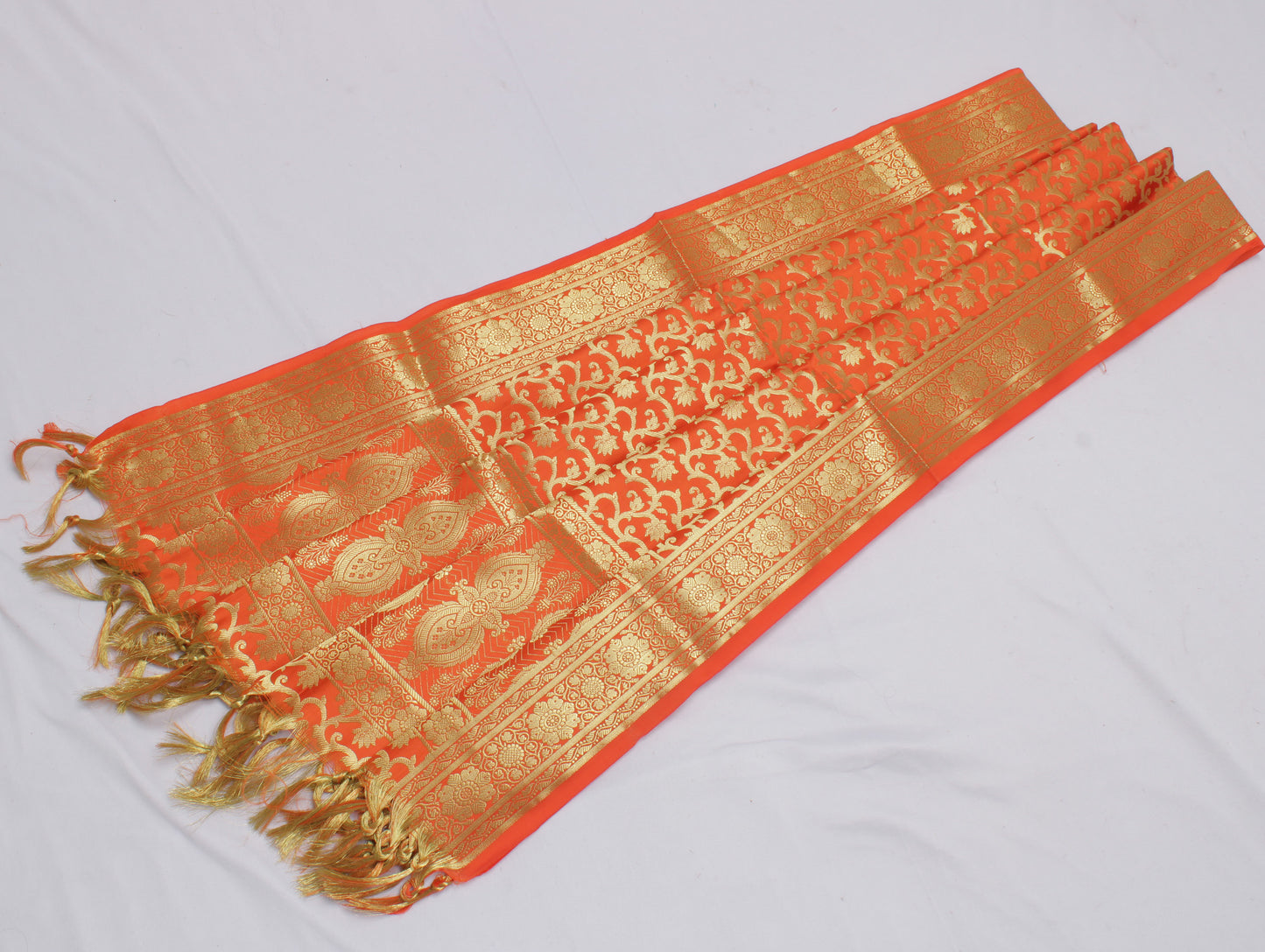 Orange Banarasi Dupatta Indian Art Silk Woven Zari Brocade Long Stole Scarves