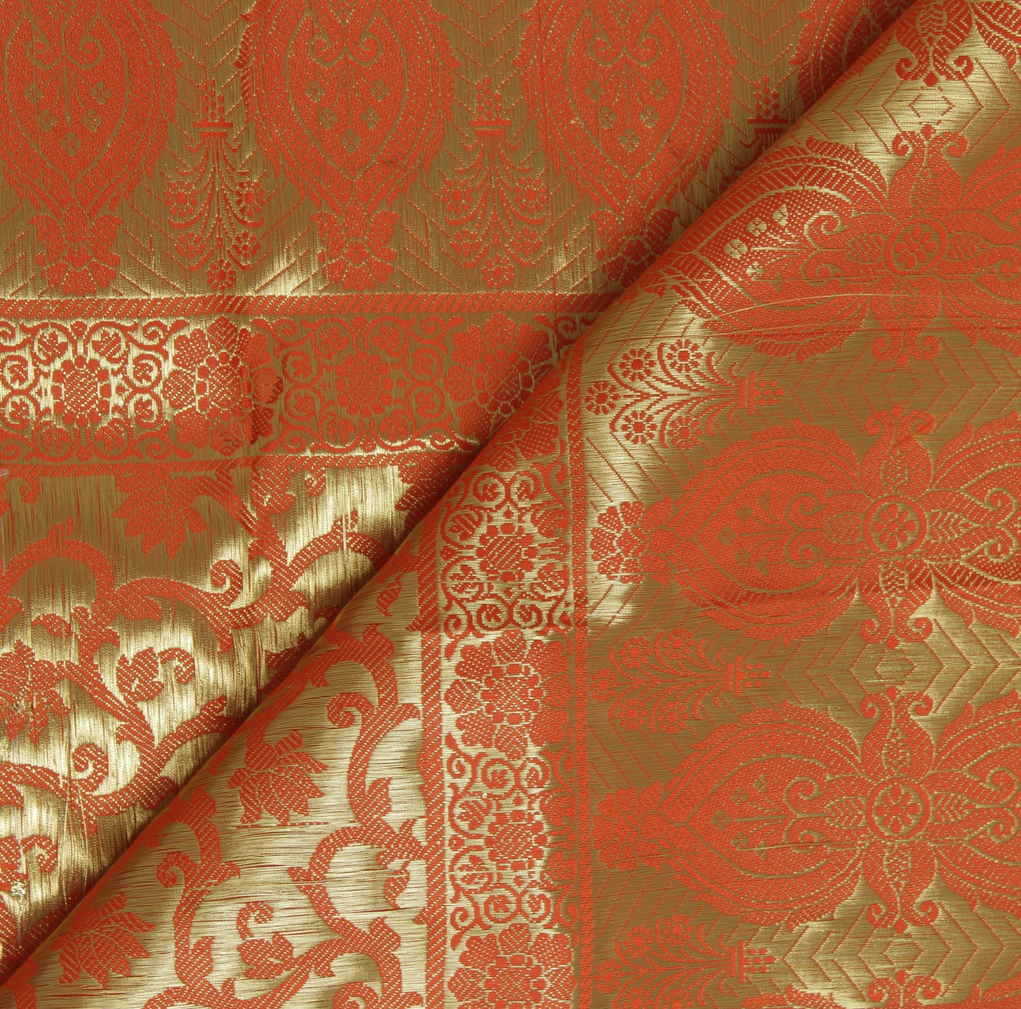 Orange Banarasi Dupatta Indian Art Silk Woven Zari Brocade Long Stole Scarves