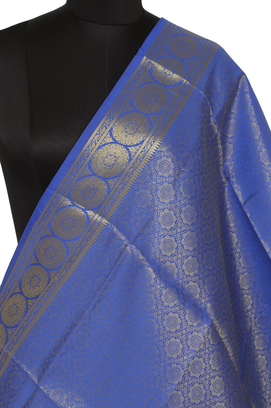 Blue Banarasi Dupatta Indian Art Silk Woven Zari Brocade Long Stole Scarves