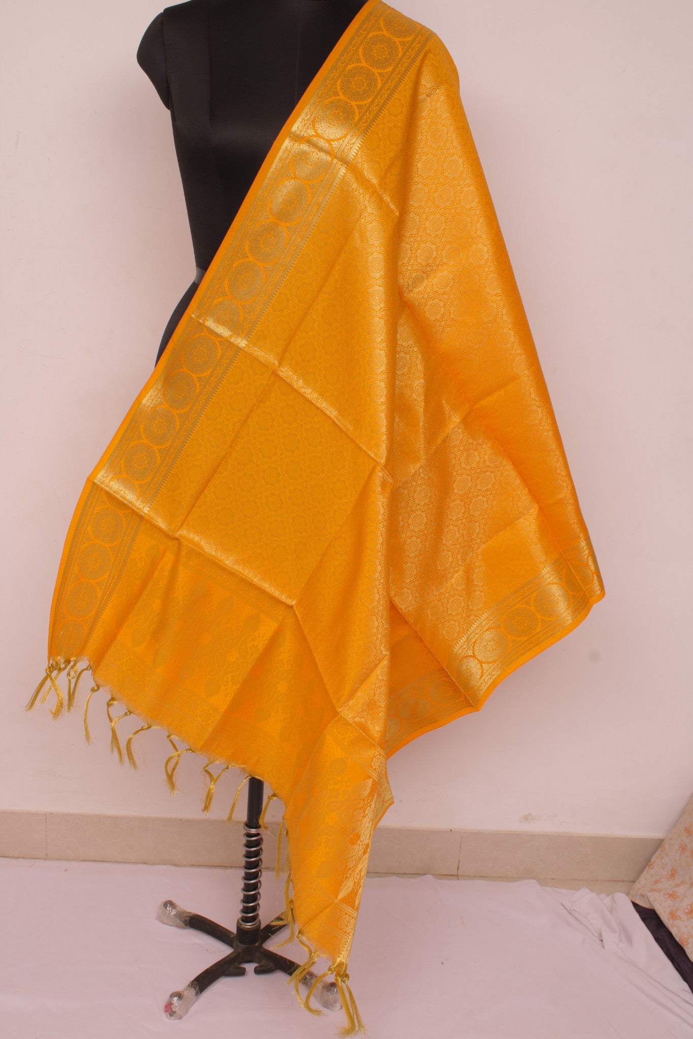 Yellow Banarasi Dupatta Indian Art Silk Woven Zari Brocade Long Stole Scarves
