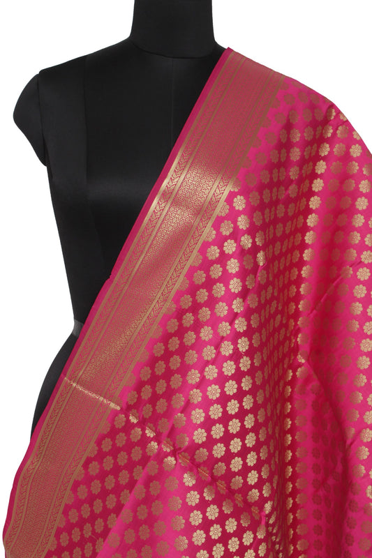 Pink Banarasi Dupatta Indian Art Silk Woven Zari Brocade Long Stole Scarves