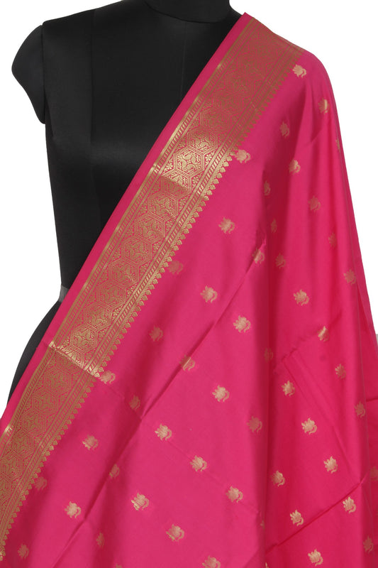 Pink Banarasi Dupatta Indian Art Silk Woven Zari Brocade Long Stole Scarves