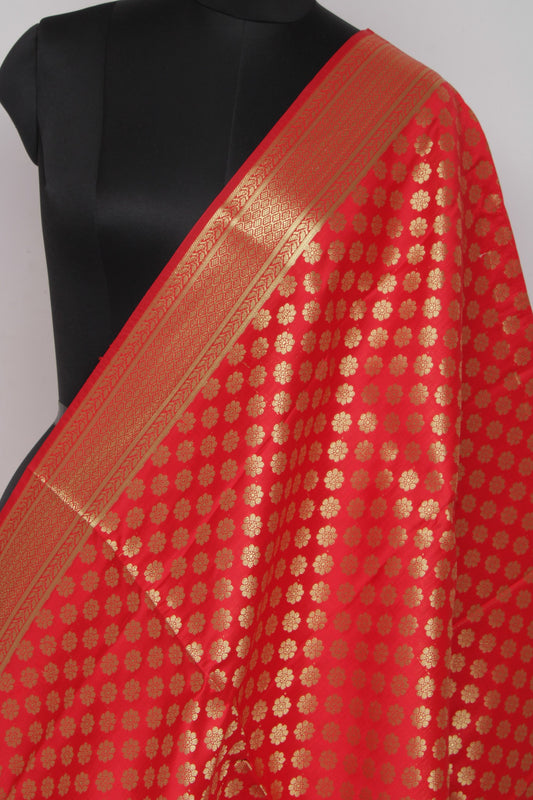Red Banarasi Dupatta Indian Art Silk Woven Zari Brocade Long Stole Scarves