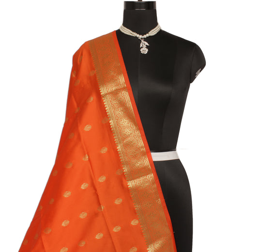 Orange Banarasi Dupatta Indian Art Silk Woven Zari Brocade Long Stole Scarves