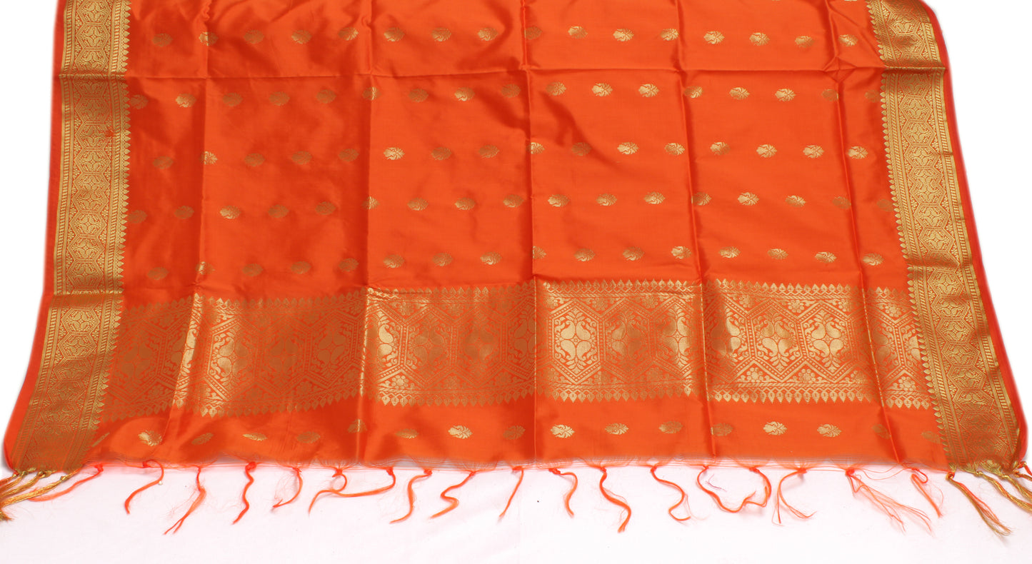 Orange Banarasi Dupatta Indian Art Silk Woven Zari Brocade Long Stole Scarves