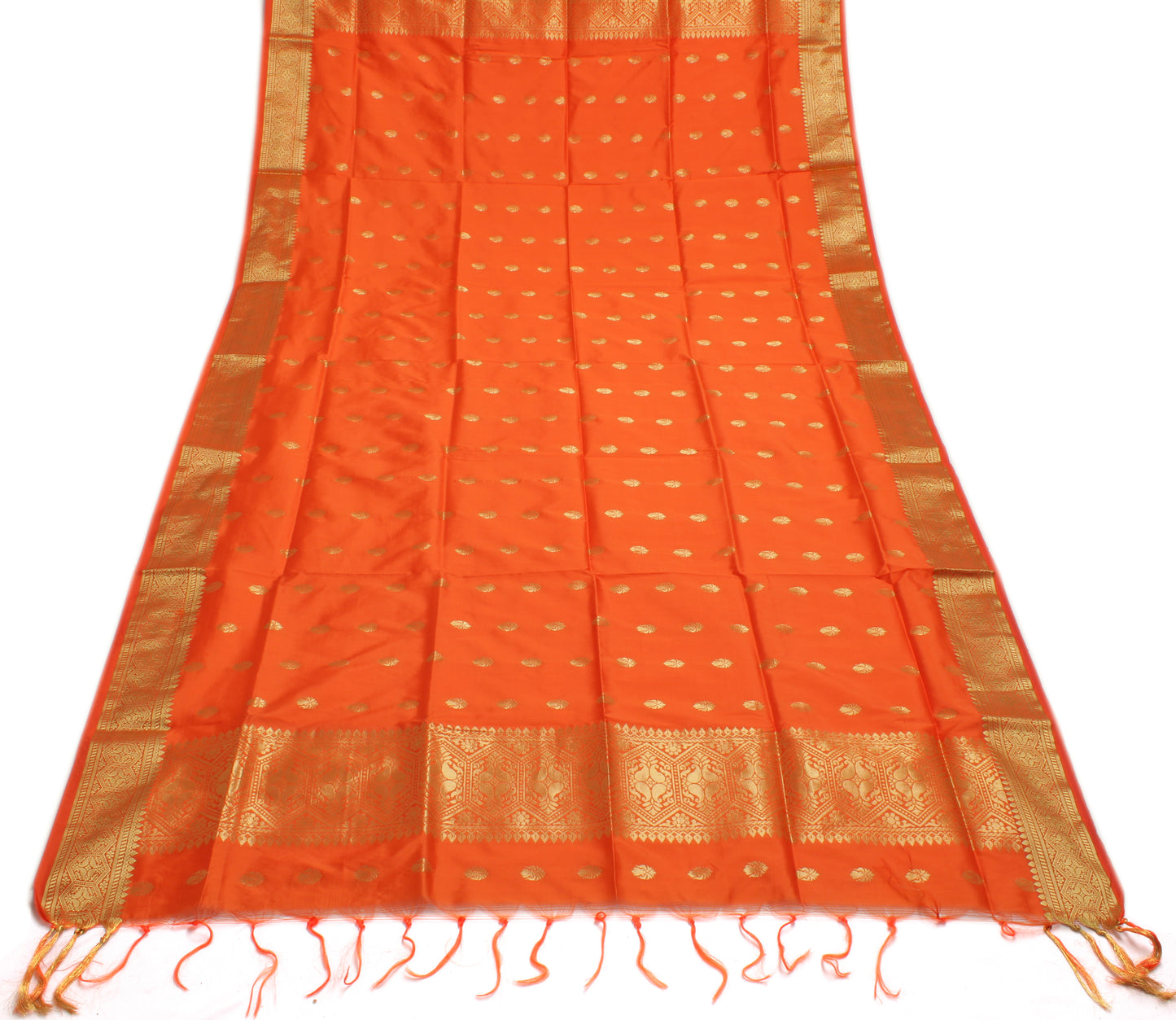 Orange Banarasi Dupatta Indian Art Silk Woven Zari Brocade Long Stole Scarves