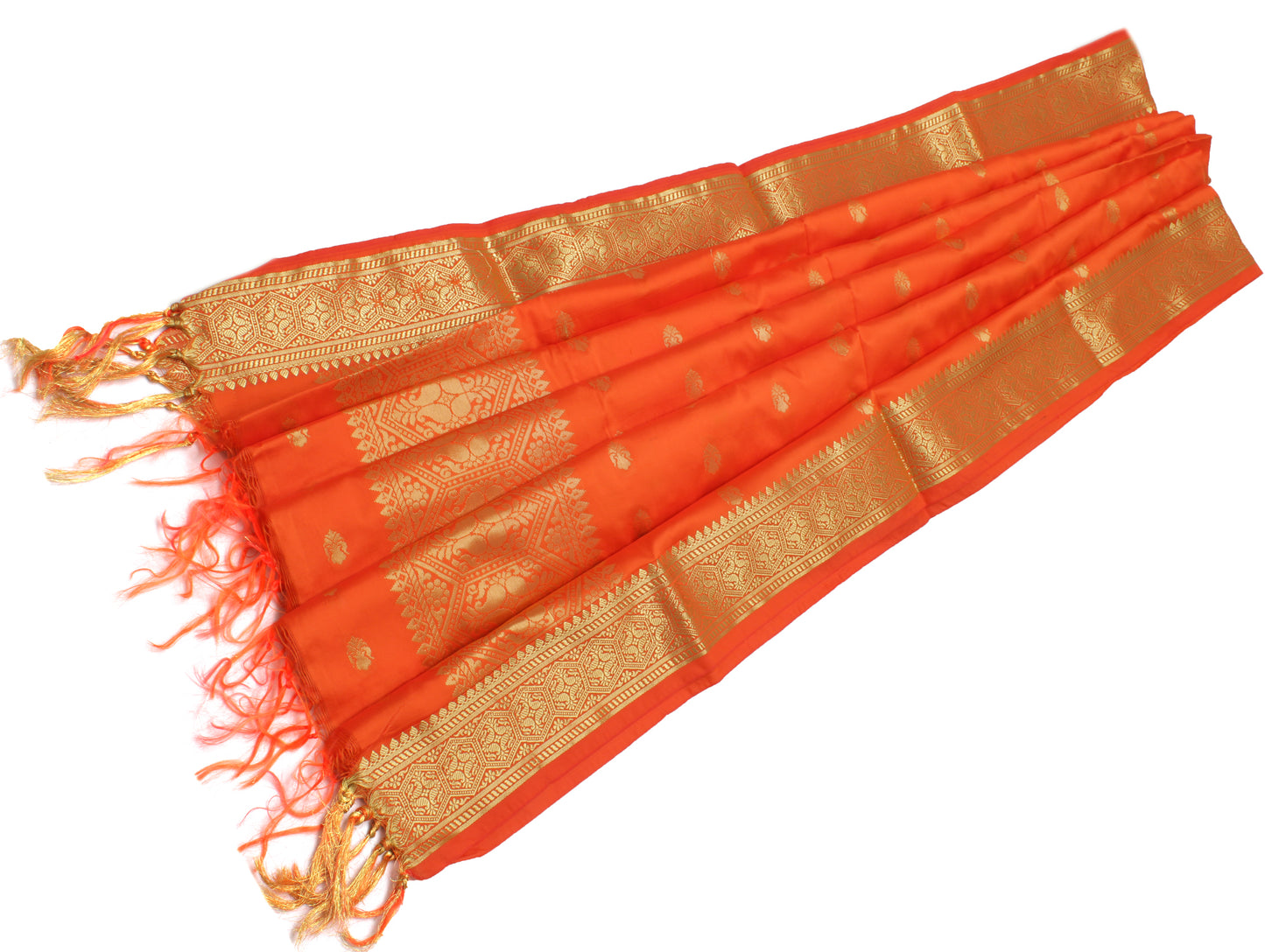 Orange Banarasi Dupatta Indian Art Silk Woven Zari Brocade Long Stole Scarves