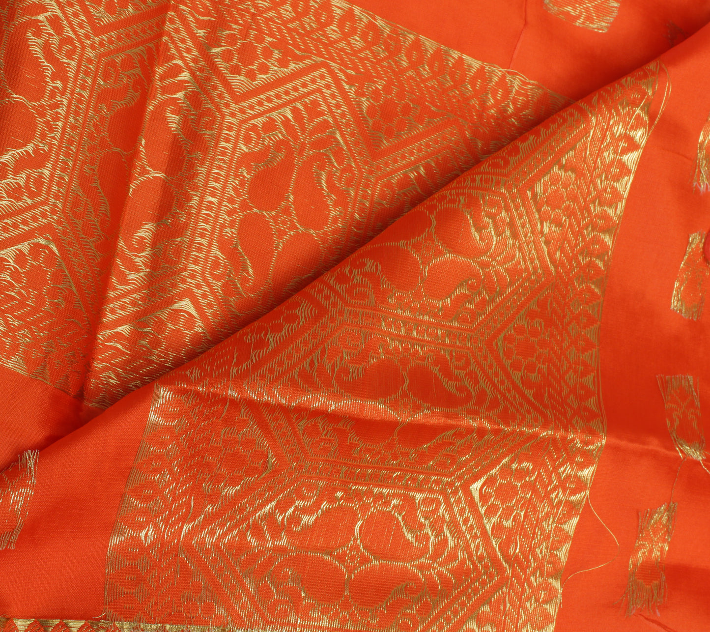Orange Banarasi Dupatta Indian Art Silk Woven Zari Brocade Long Stole Scarves