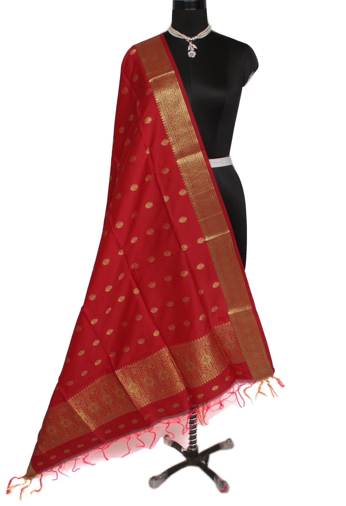 Red Banarasi Dupatta Indian Art Silk Woven Zari Brocade Long Stole Scarves Veil
