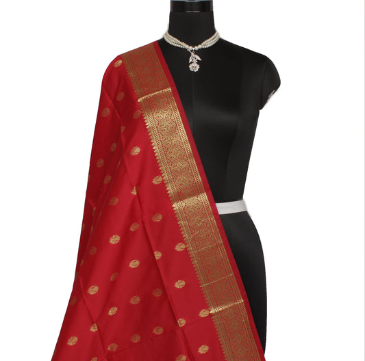 Red Banarasi Dupatta Indian Art Silk Woven Zari Brocade Long Stole Scarves Veil