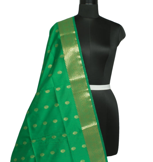 Green Banarasi Dupatta Indian Art Silk Woven Zari Brocade Long Stole Scarves