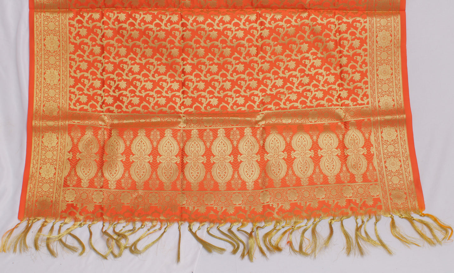 Orange Banarasi Dupatta Indian Art Silk Woven Zari Brocade Long Stole Scarves