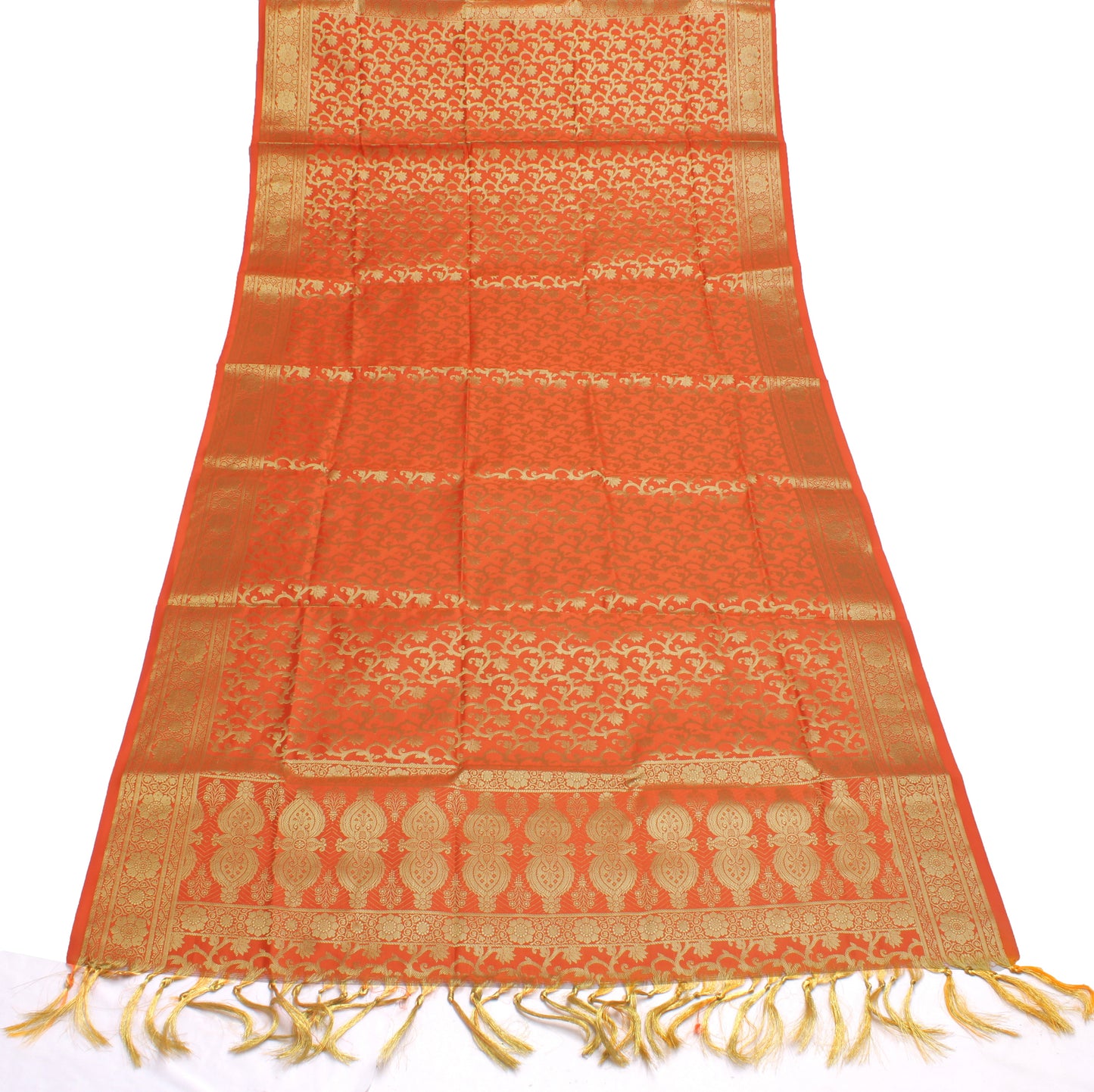 Orange Banarasi Dupatta Indian Art Silk Woven Zari Brocade Long Stole Scarves