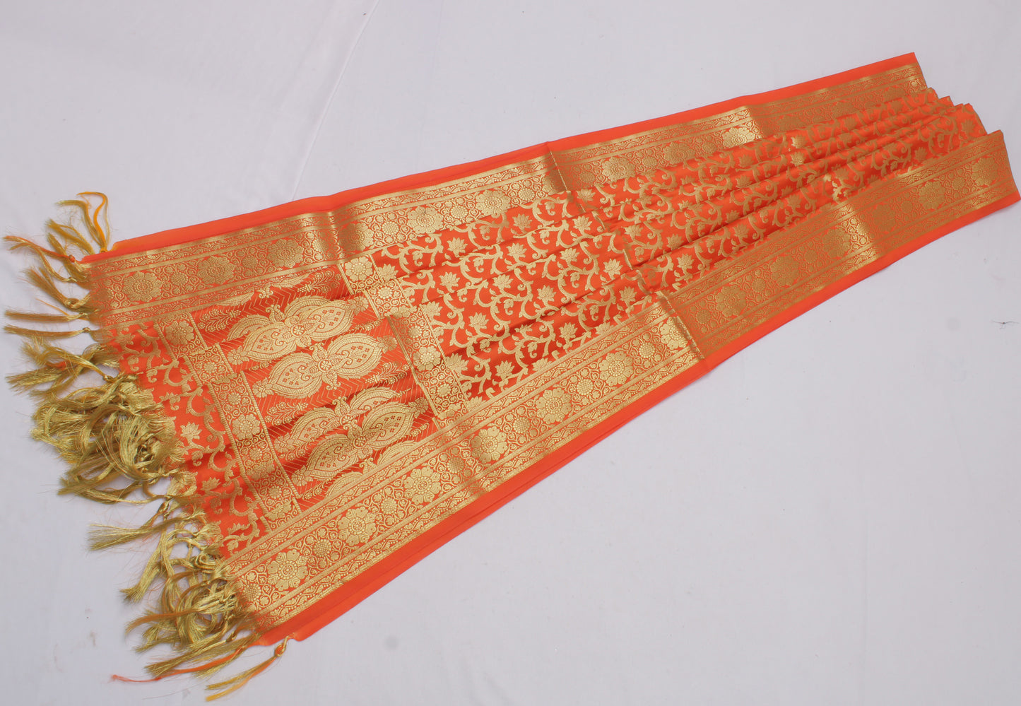 Orange Banarasi Dupatta Indian Art Silk Woven Zari Brocade Long Stole Scarves