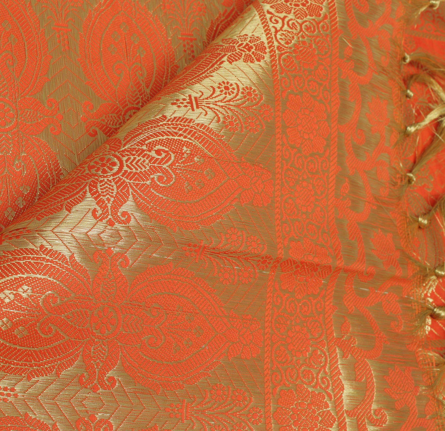 Orange Banarasi Dupatta Indian Art Silk Woven Zari Brocade Long Stole Scarves