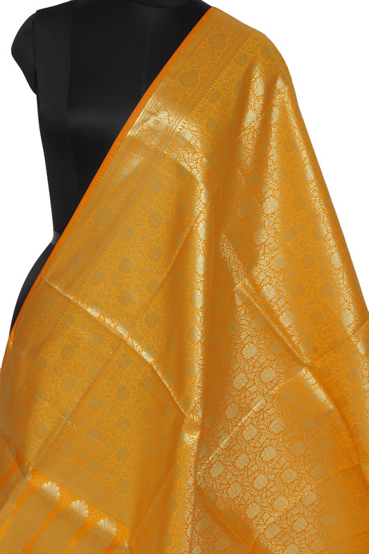 Yellow Banarasi Dupatta Indian Art Silk Woven Zari Brocade Long Stole Scarves