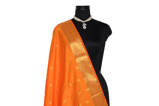 Orange Banarasi Dupatta Indian Art Silk Woven Zari Brocade Long Stole Scarves