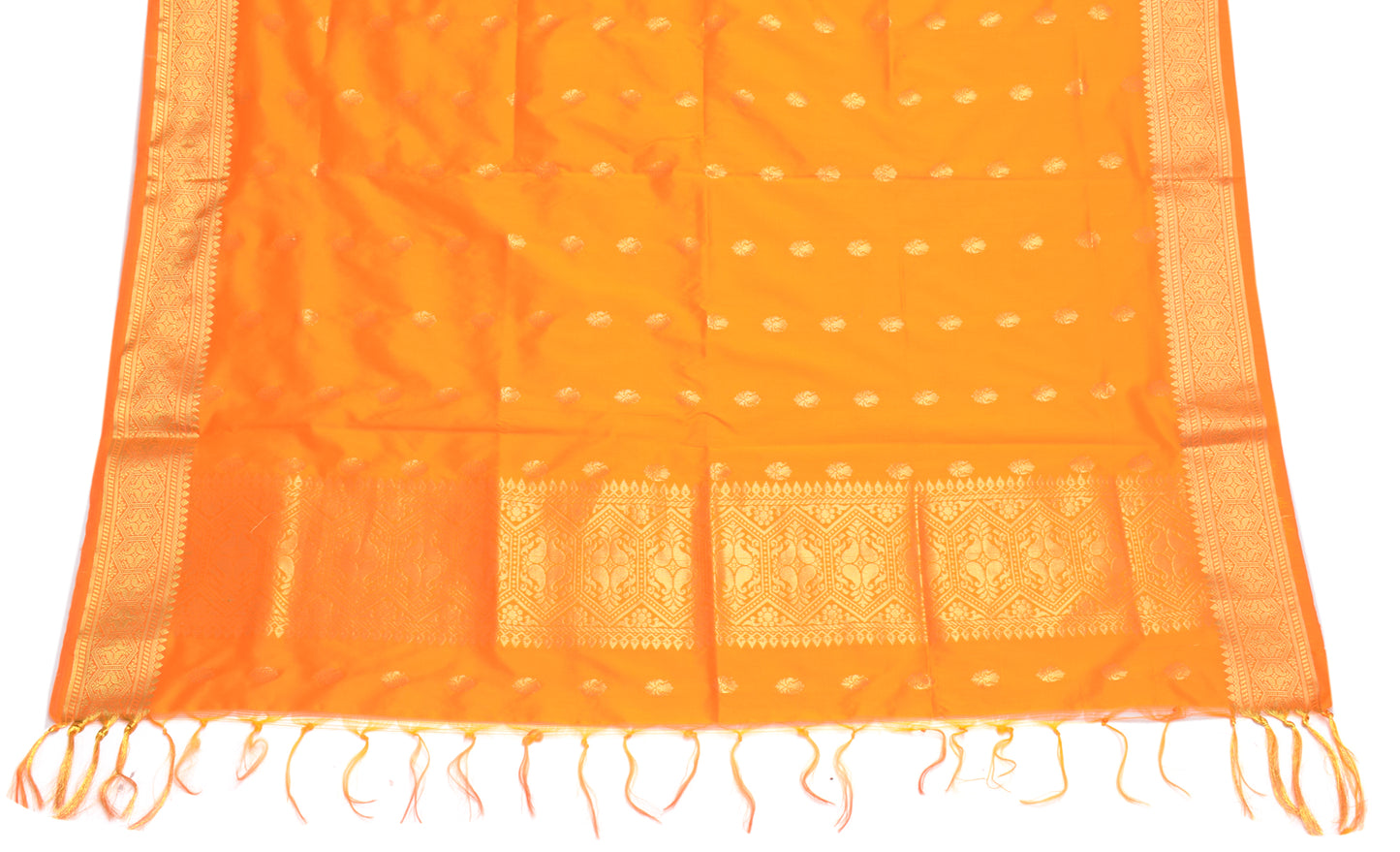 Orange Banarasi Dupatta Indian Art Silk Woven Zari Brocade Long Stole Scarves