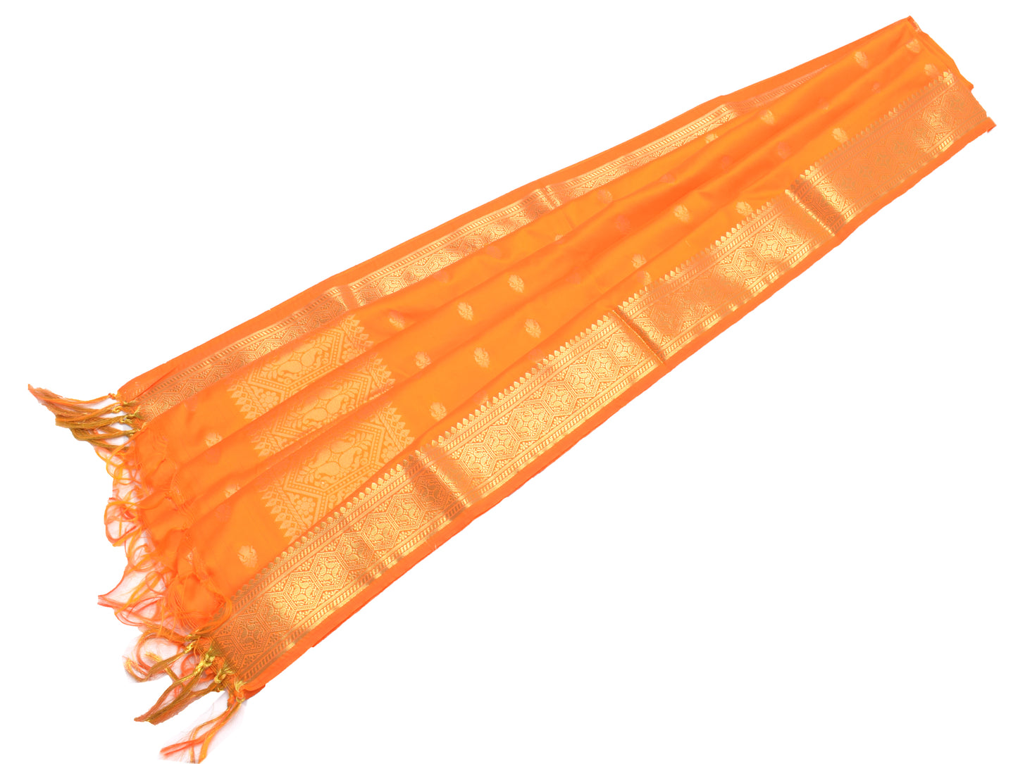 Orange Banarasi Dupatta Indian Art Silk Woven Zari Brocade Long Stole Scarves