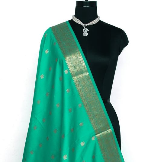 Green Banarasi Dupatta Indian Art Silk Woven Zari Brocade Long Stole Scarves