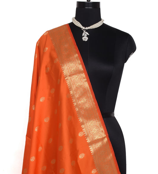 Orange Banarasi Dupatta Indian Art Silk Woven Zari Brocade Long Stole Scarves