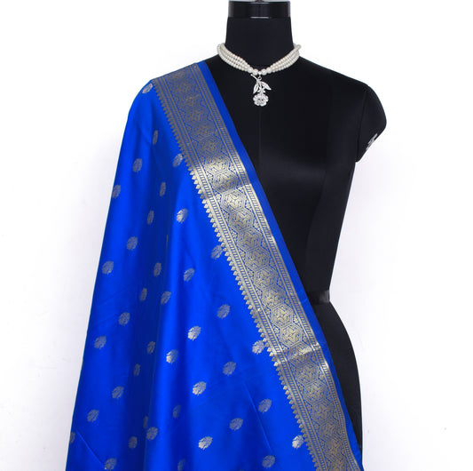 Blue Banarasi Dupatta Indian Art Silk Woven Zari Brocade Long Stole Scarves