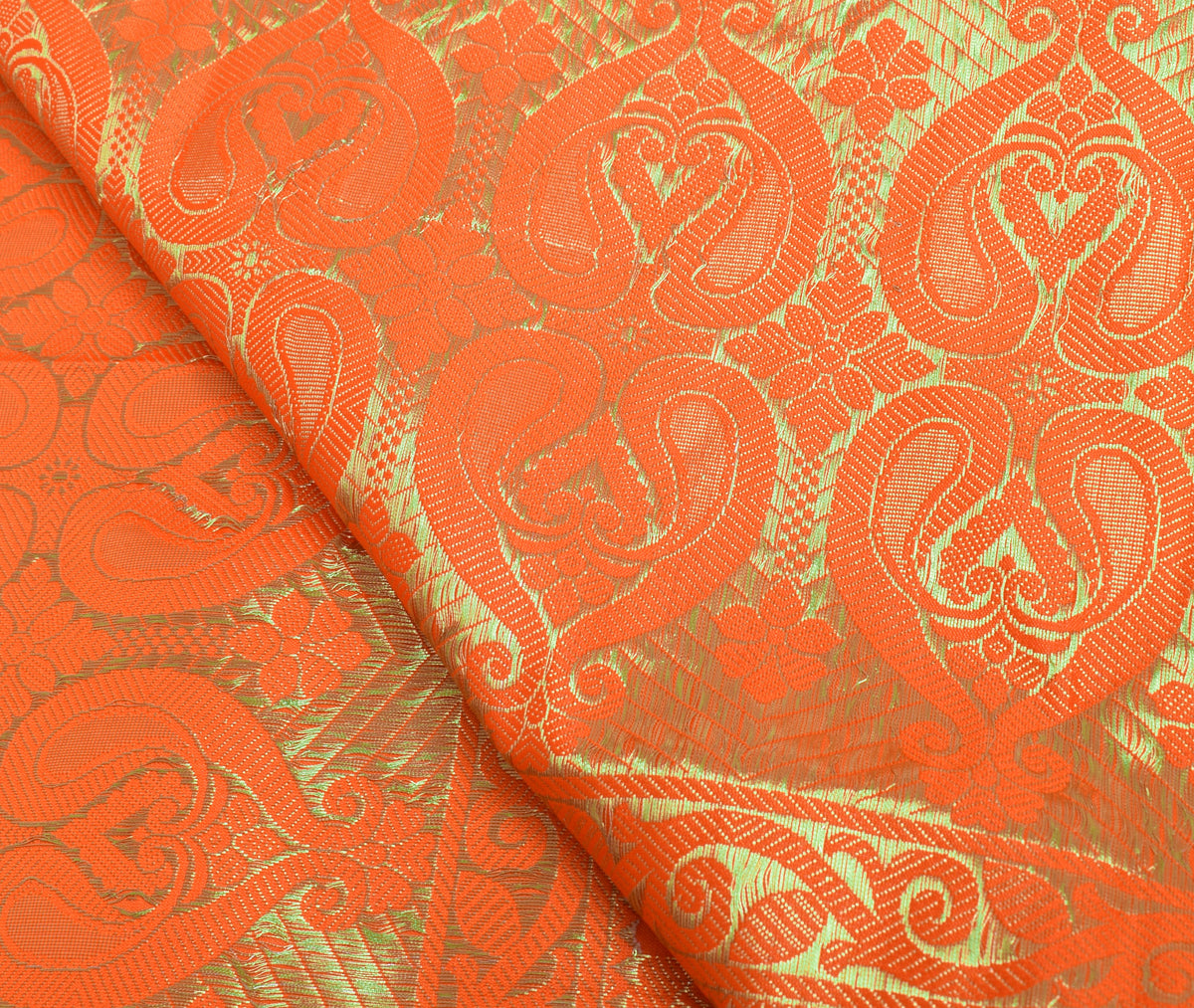 Orange Banarasi Dupatta Indian Art Silk Woven Zari Brocade Long Stole Scarves