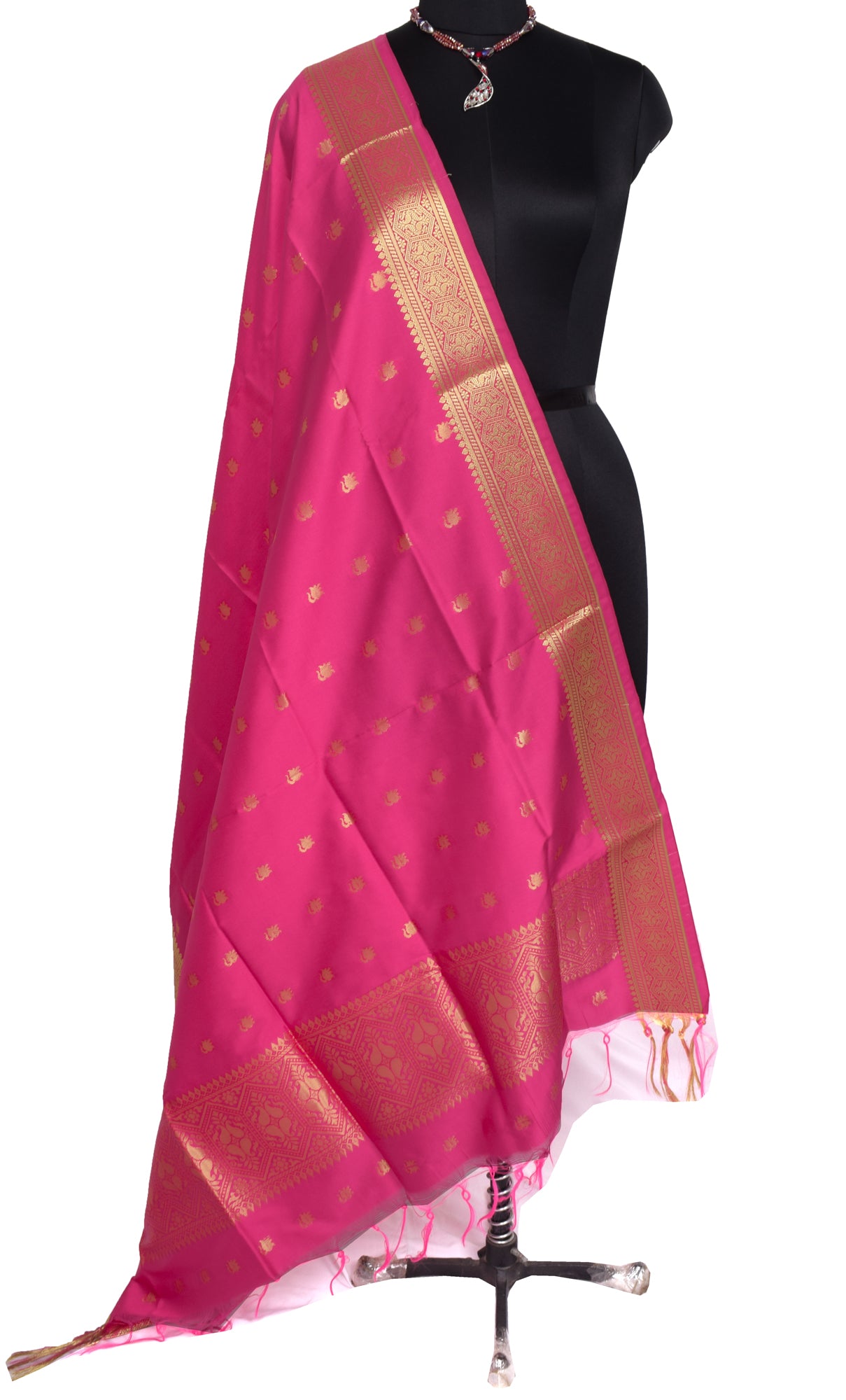 Dark Pink Banarasi Dupatta Indian Art Silk Woven Zari Brocade Long Stole Scarves