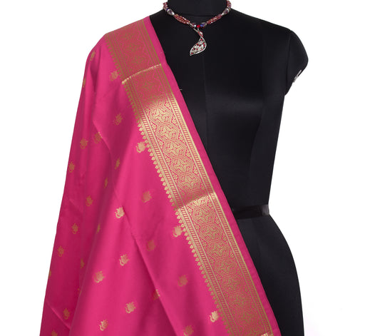 Dark Pink Banarasi Dupatta Indian Art Silk Woven Zari Brocade Long Stole Scarves