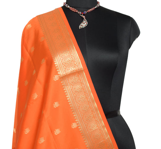 Orange Banarasi Dupatta Indian Art Silk Woven Zari Brocade Long Stole Scarves