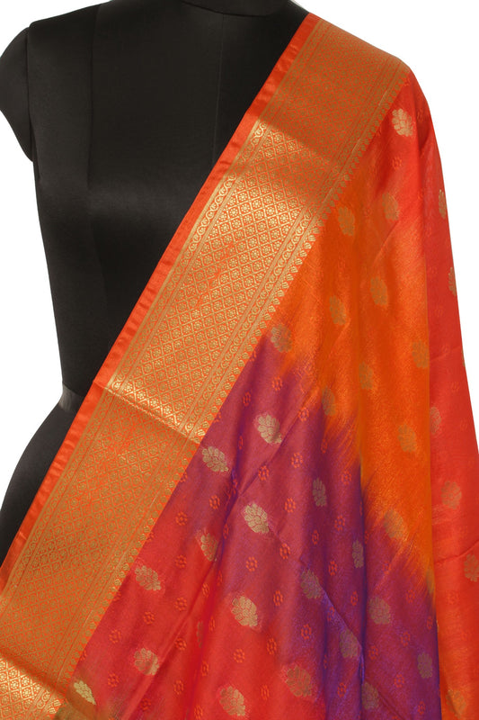 Multi-Color Banarasi Dupatta Indian Art Silk Woven Zari Brocade Long Stole Veil