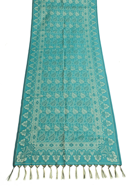Long Stole Indian Art Silk Woven Banarasi Dupatta Teal Green