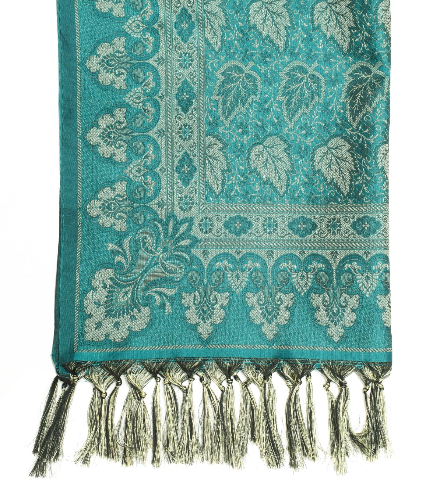Long Stole Indian Art Silk Woven Banarasi Dupatta Teal Green