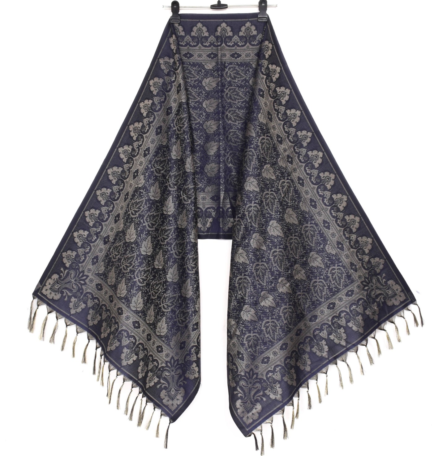 Long Stole Indian Art Silk Woven Banarasi Soft Dupatta Dark Blue