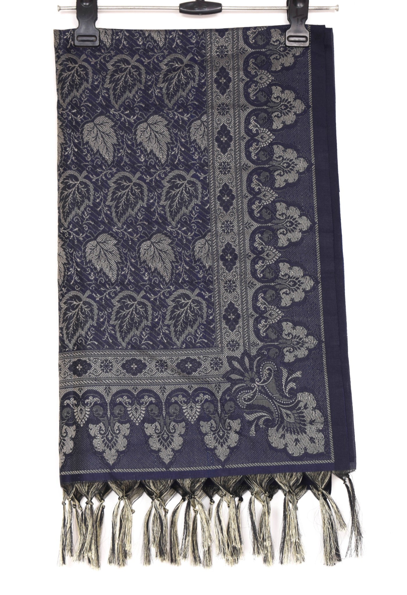 Long Stole Indian Art Silk Woven Banarasi Soft Dupatta Dark Blue