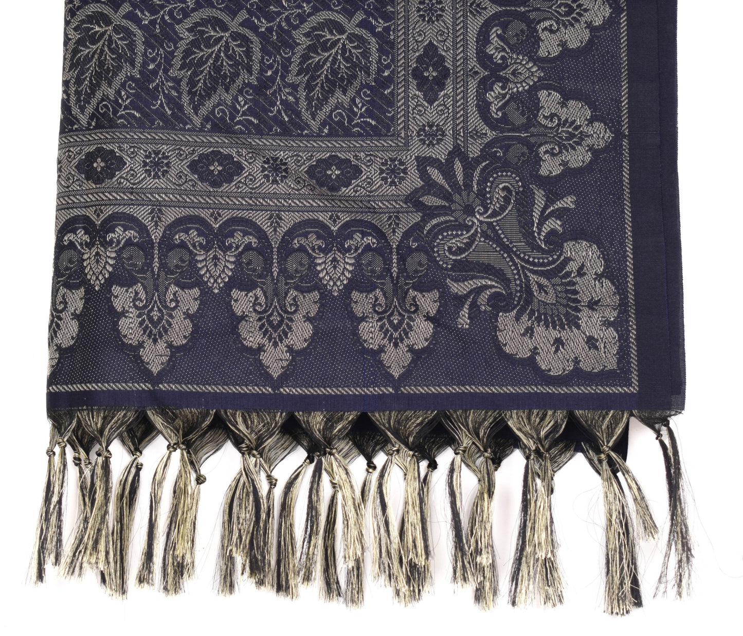 Long Stole Indian Art Silk Woven Banarasi Soft Dupatta Dark Blue