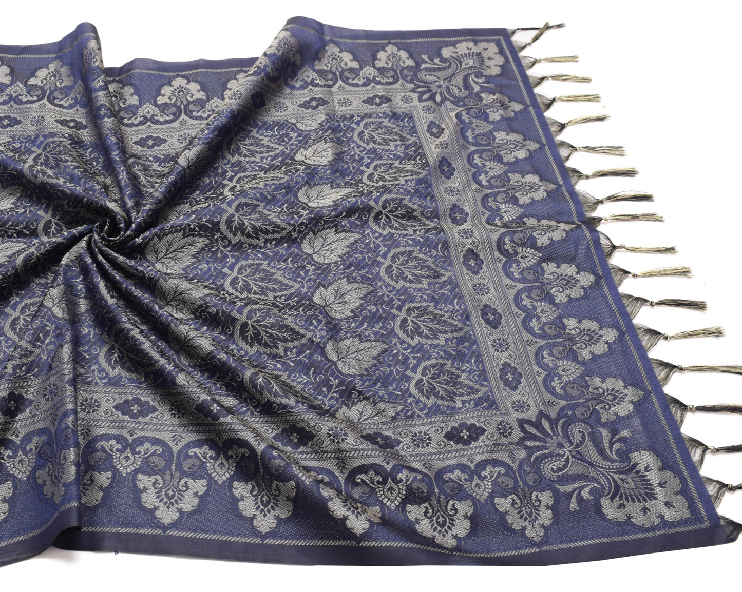 Long Stole Indian Art Silk Woven Banarasi Soft Dupatta Dark Blue