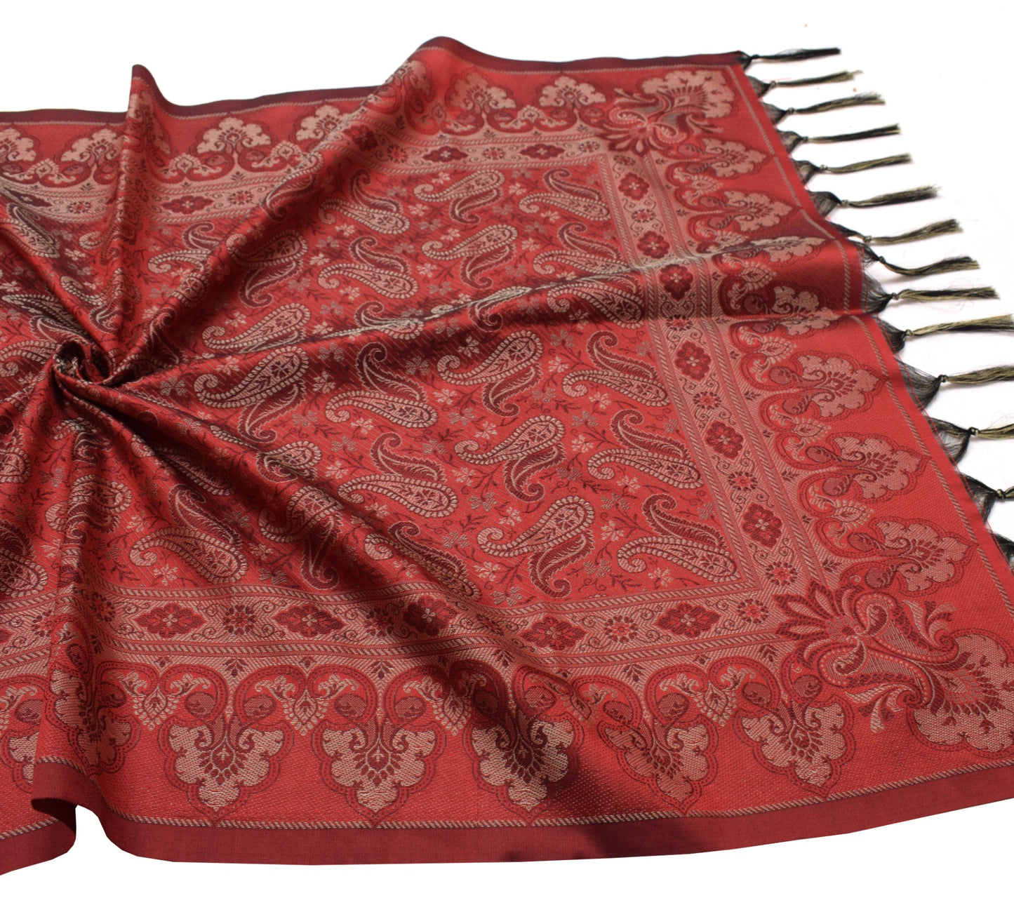Long Stole Indian Art Silk Woven Banarasi Soft Women Dupatta Red