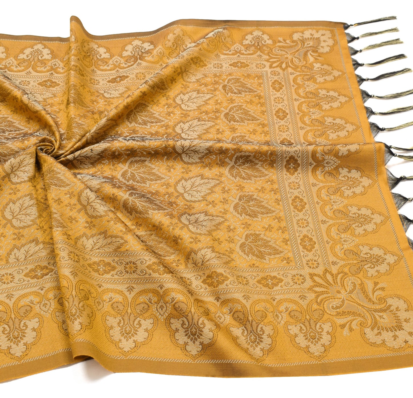 Long Stole Indian Art Silk Woven Banarasi Soft Dupatta Mustard